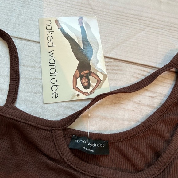 Naked Wardrobe Asymmetrical Strap Bodysuit - Chocolate - Large - New With Tags - Picture 4 of 6